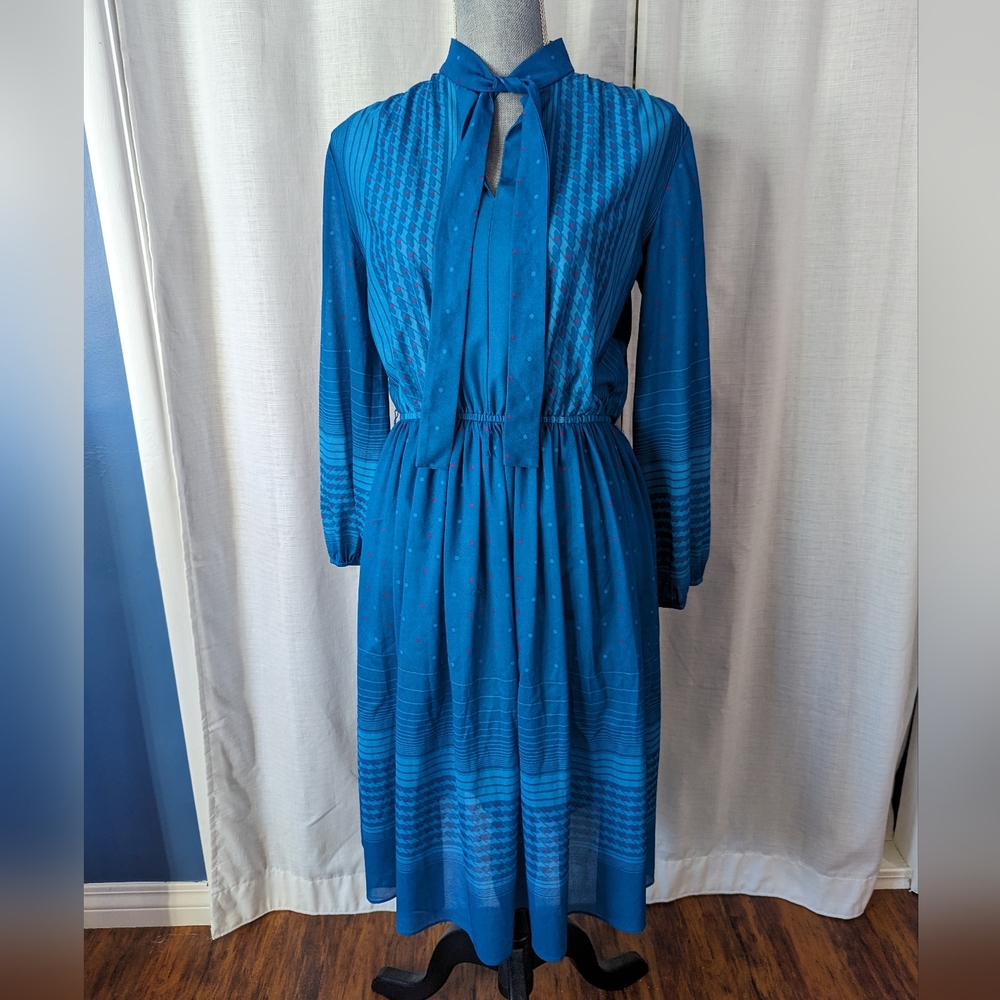 Vintage blue polka dots and stripes dress